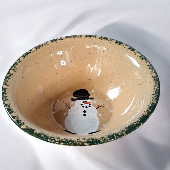 Vintage Three Rivers Pottery snowman bowl 7 ” 1996 snow man - Picture 1 of 7